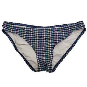Coco Rave Blue Pastel Gingham Print Seersucker Full Swim Bikini Bottoms Sz M